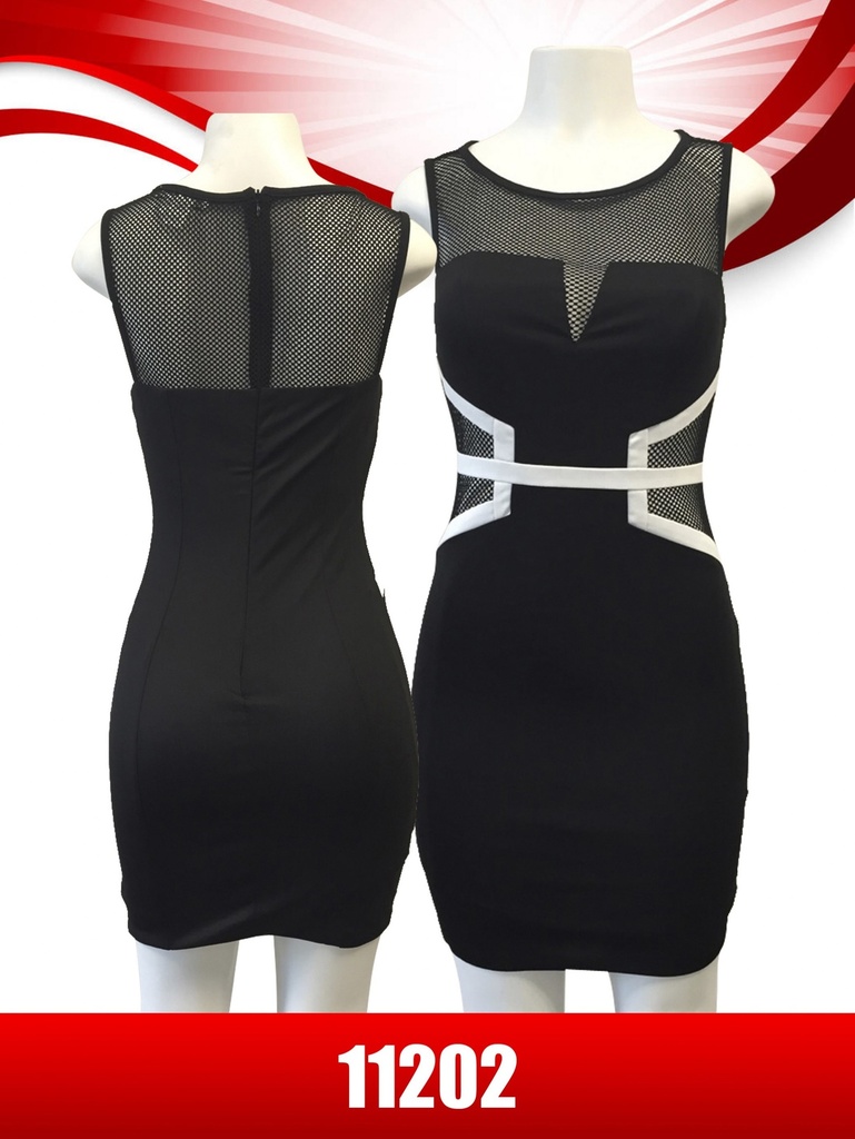 [20011202S] Women's Black Mesh Cutout Bodycon Dress 11202