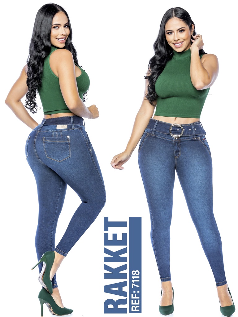 Jeans Levantacola Ajustados Azul Medio para Mujer 7118