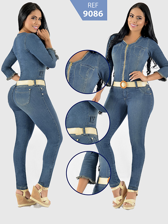 Enterizo Manga Larga con Botones Mezclilla Oscura para Mujer 9086