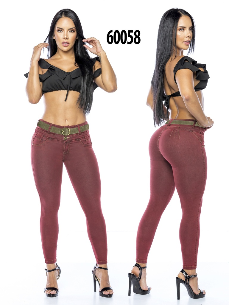 Jeans Levantacola Ajustados Vino Tinto para Mujer 60058