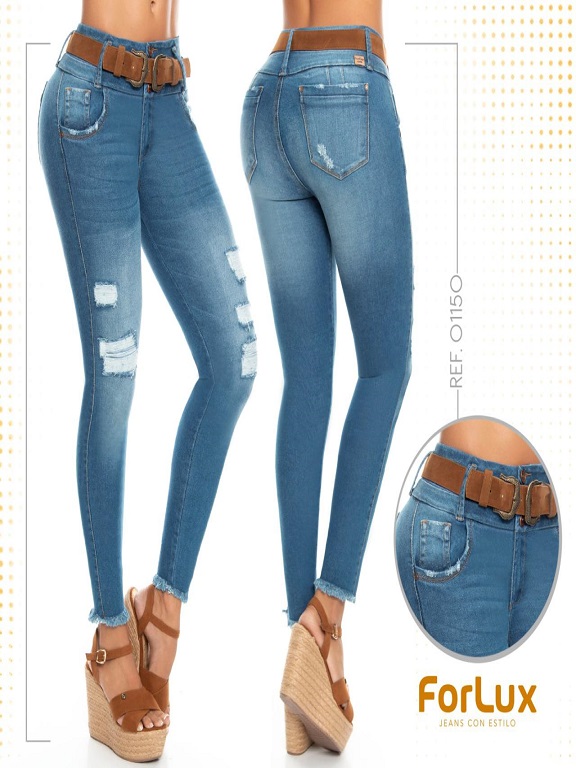 Jeans Levantacola Rotos Ajustados Lavado Medio para Mujer 29411500