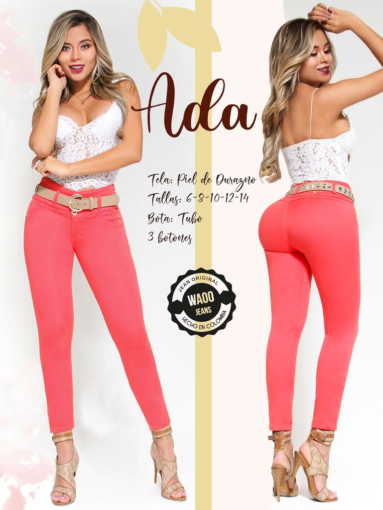 Jeans Levantacola Ajustados Rosa Coral para Mujer Ada