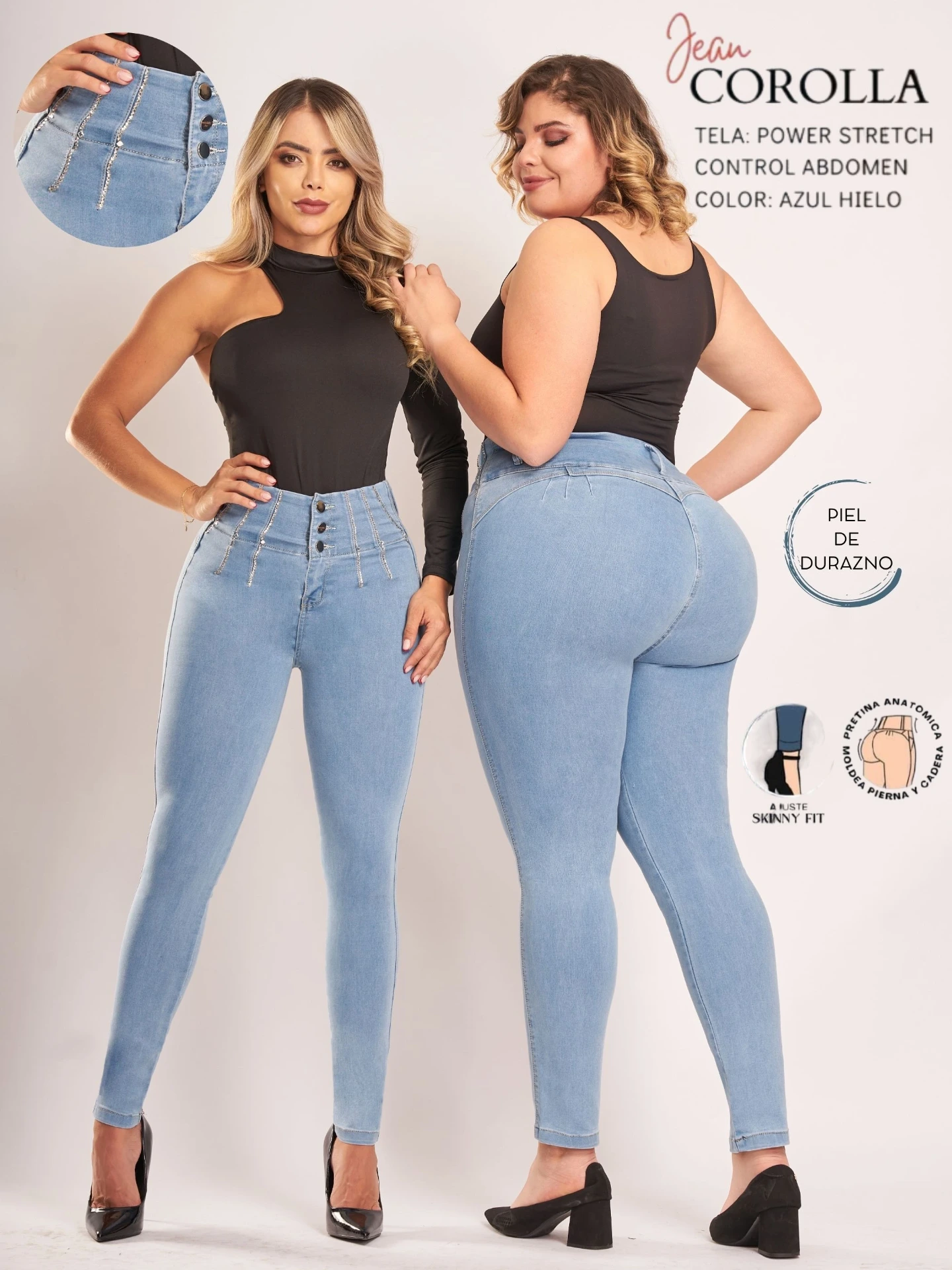 Jeans Levantacola Ajustados Lavado Claro para Mujer Corolla