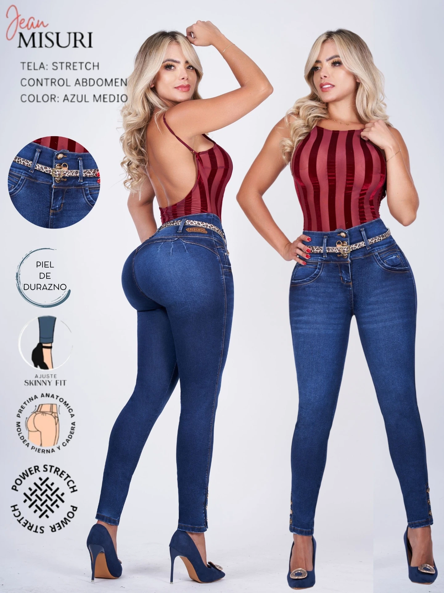 Jeans Levantacola Ajustados Azul Oscuro para Mujer Misuri