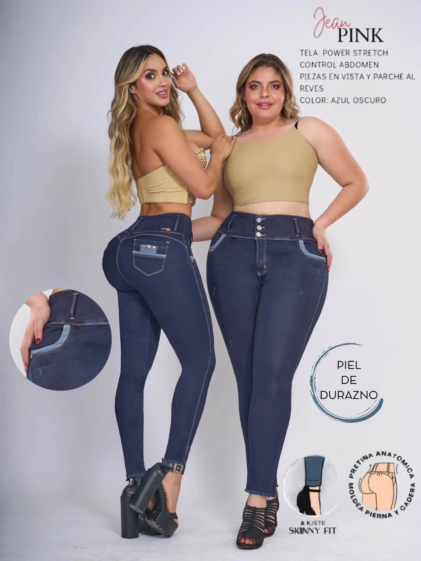 Women's Dark Navy Butt Lift Skinny Jeans Pink