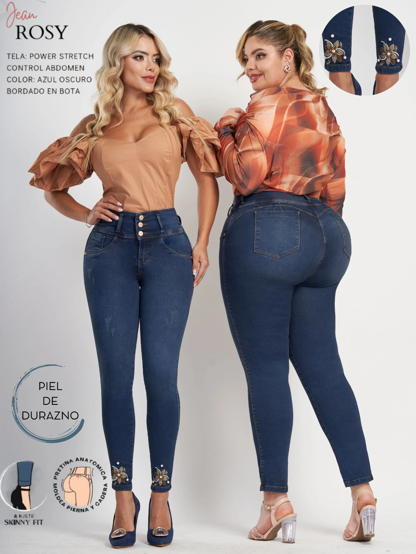 Jeans Levantacola Ajustados Azul Oscuro para Mujer Rosy