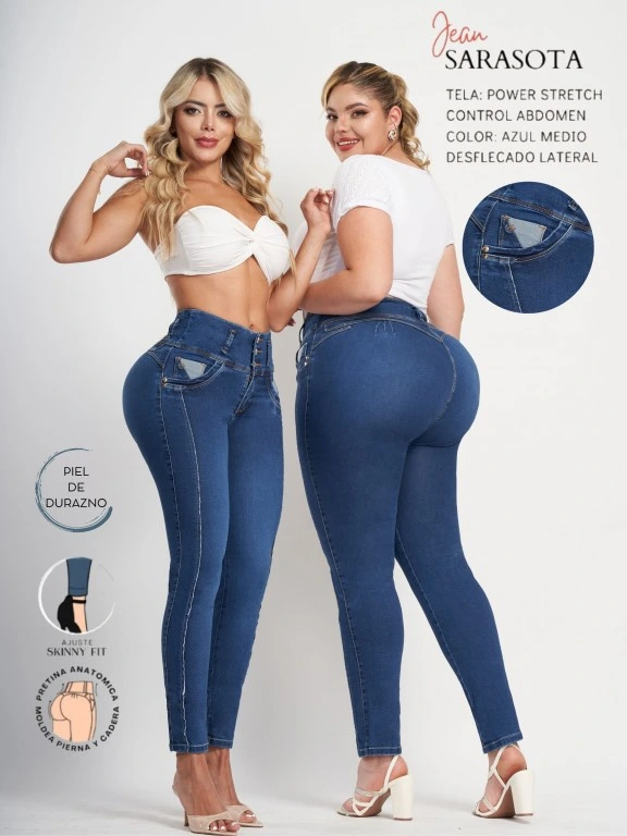 Jeans Levantacola Ajustados Lavado Oscuro para Mujer Sarasota