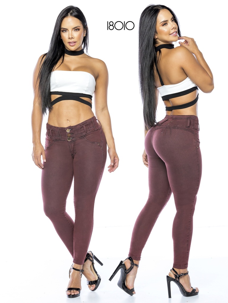 Jeans Levantacola Ajustados Café Ciruela para Mujer 1800