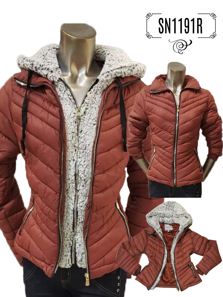 [315SN1191RS] Women's Rust Red Puffer with Sherpa Lining Jacket SN1191R (S)