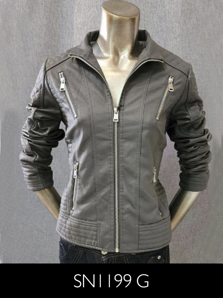[315SN1199GS] Women's Gray Faux Leather Jacket Jacket SN1199G (S)