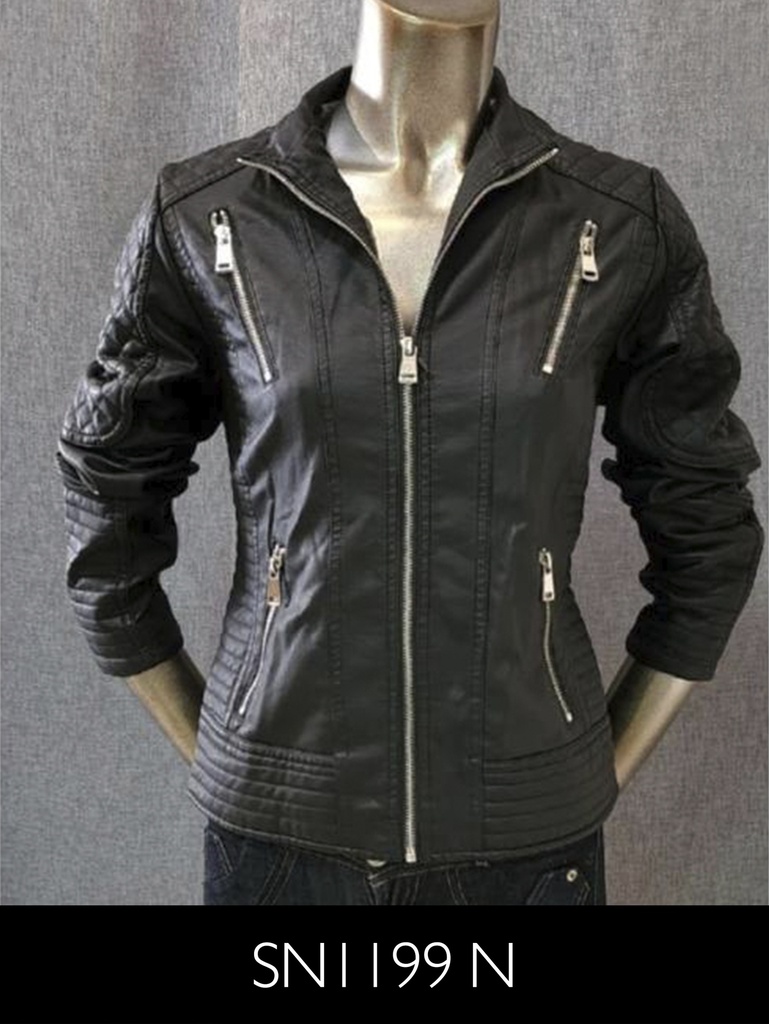 [315SN1199NM] Women's Black Faux Leather Jacket Jacket SN1199N (M)
