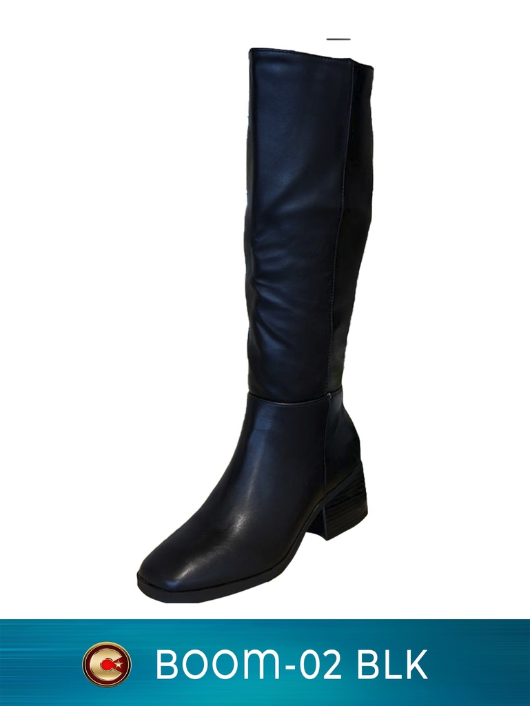 Women's Black Knee High Block Heel Boots Boom-02 Black