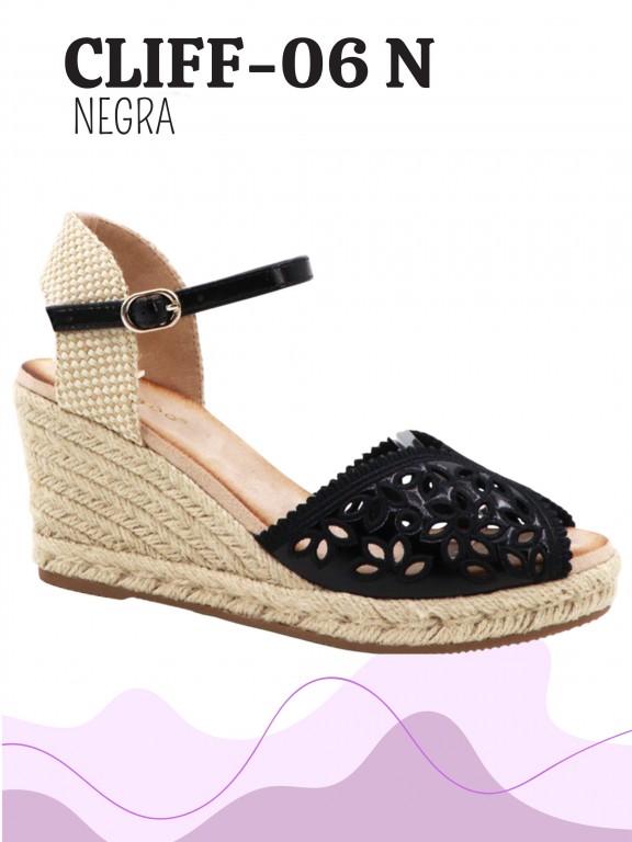 Women's Black Cutout Espadrille Wedge Sandals Cliff-06 N