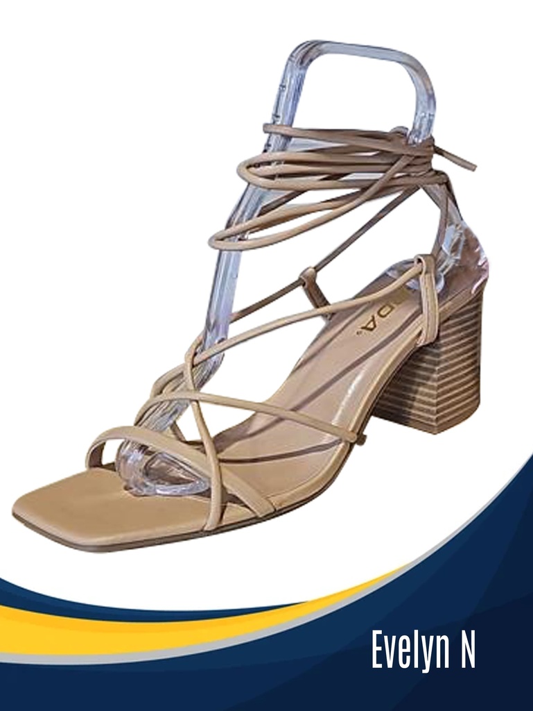 Sandalias Tacón Grueso con Amarre Nude para Mujer Evelyn N