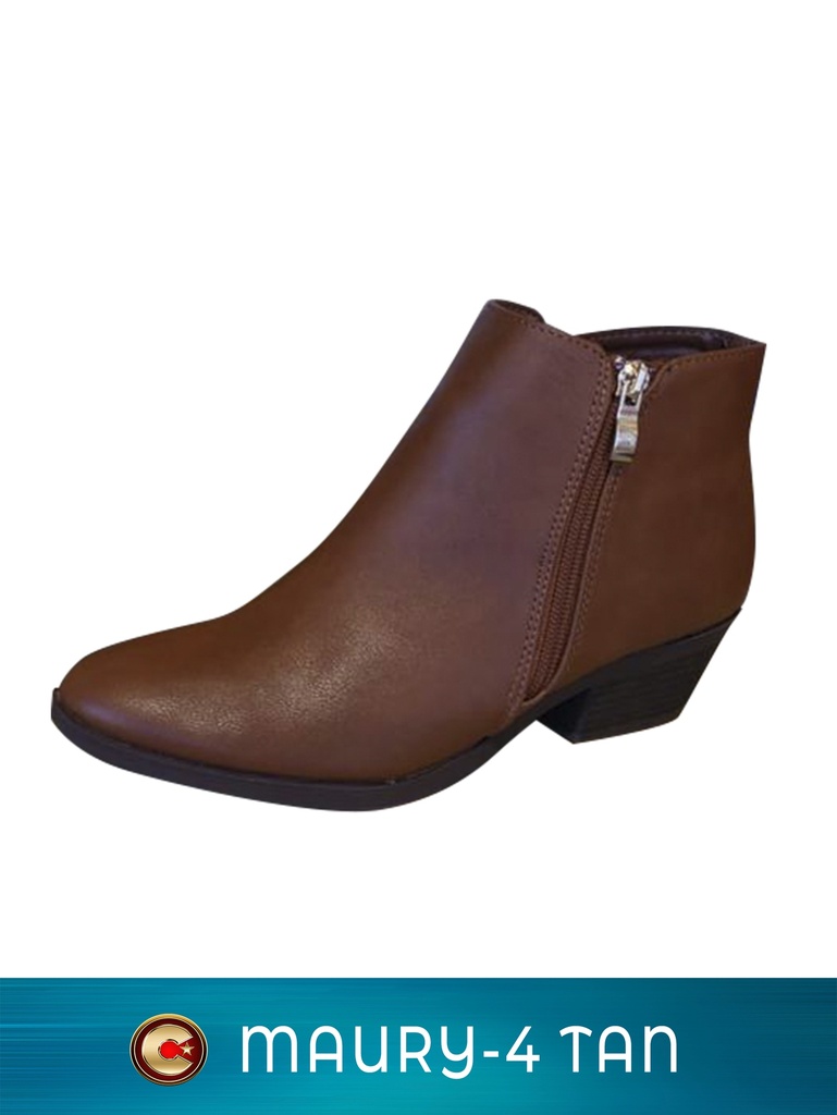 Women's Tan Side Zip Block Heel Ankle Boots Maury-4