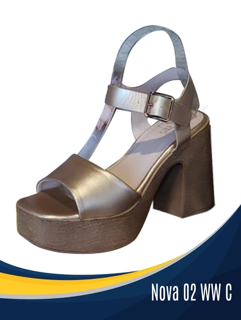 Sandalias Plataforma Gruesa Champán Metálico para Mujer Nova 02 WW-C