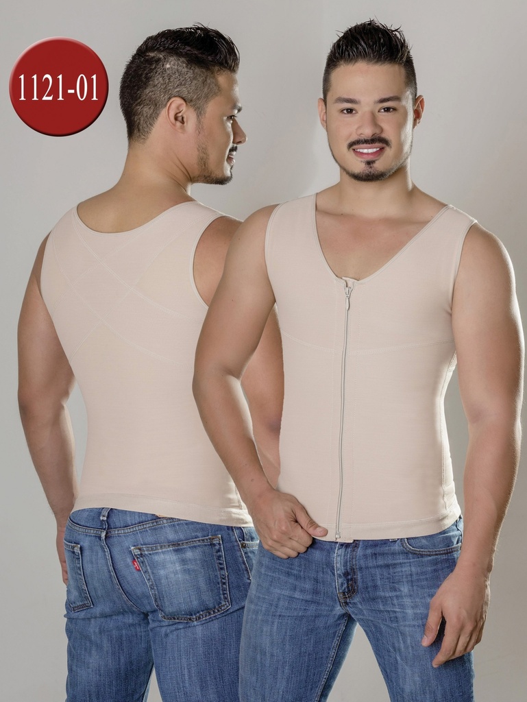 Chaleco Moldeador de Compresión Beige para Hombre con Cremallera Frontal y Cuello en V – Ebony