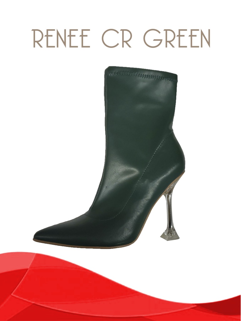 [316RENEECRG7] Women's Green Pointed Toe Sculpted Heel Sock Ankle Boots Renee CR Green (7)