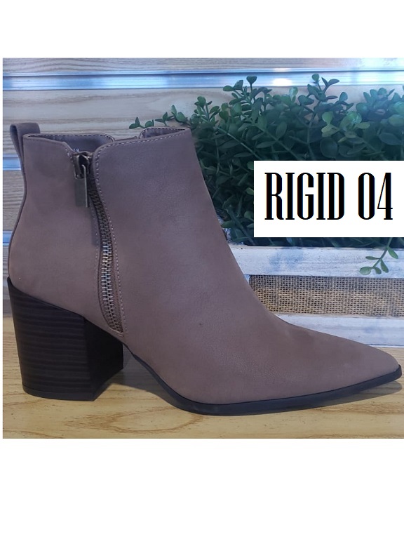[316RIGID04K7] Women's Taupe Side Zip Pointed Toe Ankle Boots Rigid-04 (7)