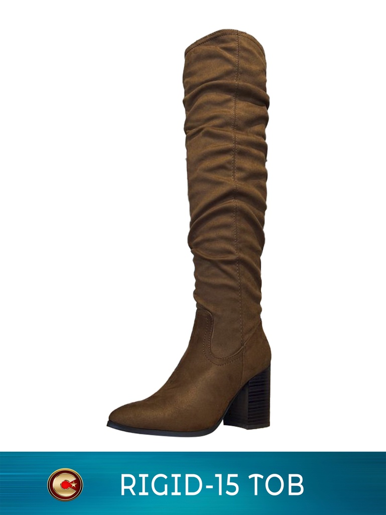 Women's Tobacco Brown Slouchy Knee High Block Heel Boots Rigid-15