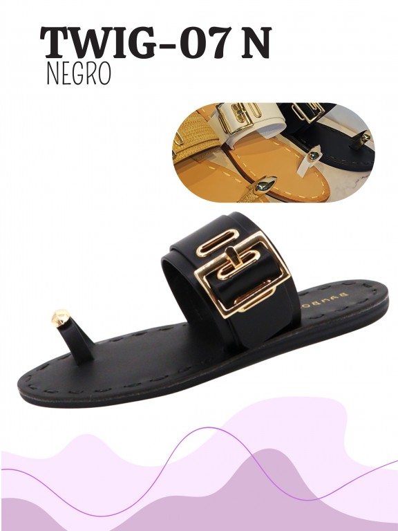 [316TWIG07N6] Sandalias Chancla con Aro en el Dedo Negro para Mujer Twig-07 (6)