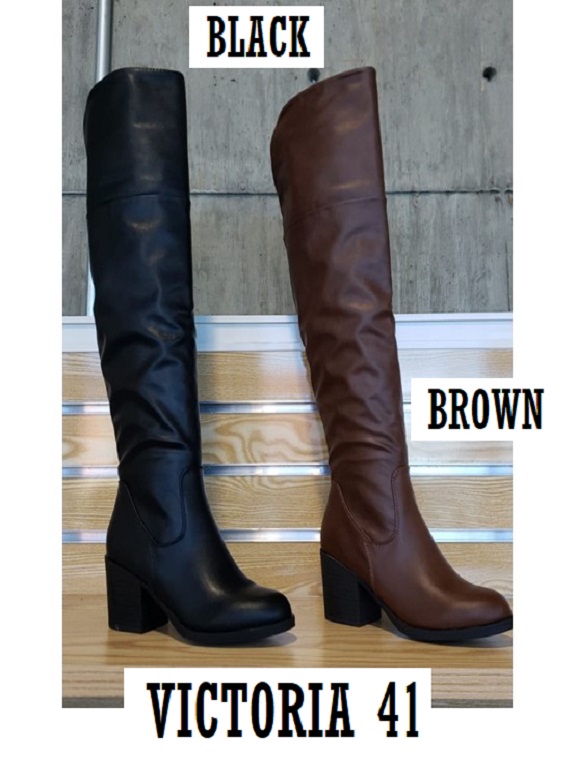 [316VICTORIA41B9] Women's Black Over-the-Knee Block Heel Boots Victoria-41 (9)