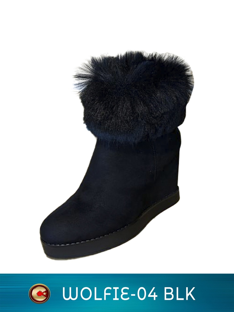 Botines Cuña con Detalle de Piel Sintética Gamuza Negra para Mujer Wolfie-04 Black