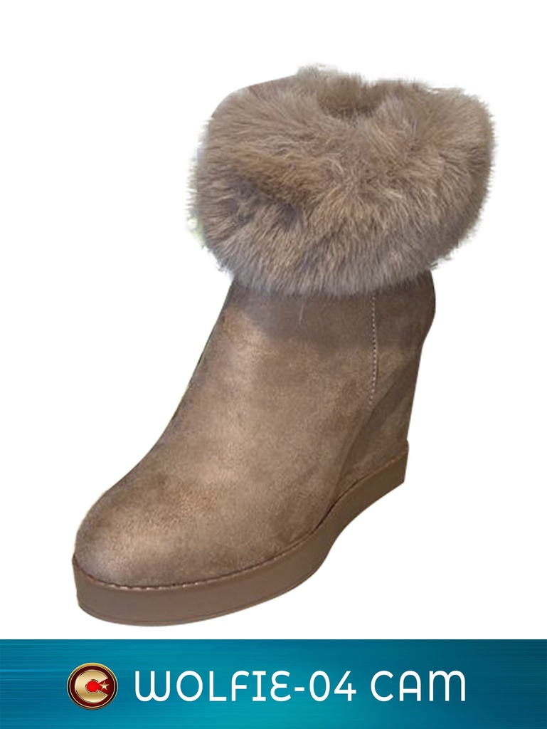 [316WOLFIE04C7] Women's Camel Suede Faux Fur Trim Wedge Ankle Boots Wolfie-04 (7)