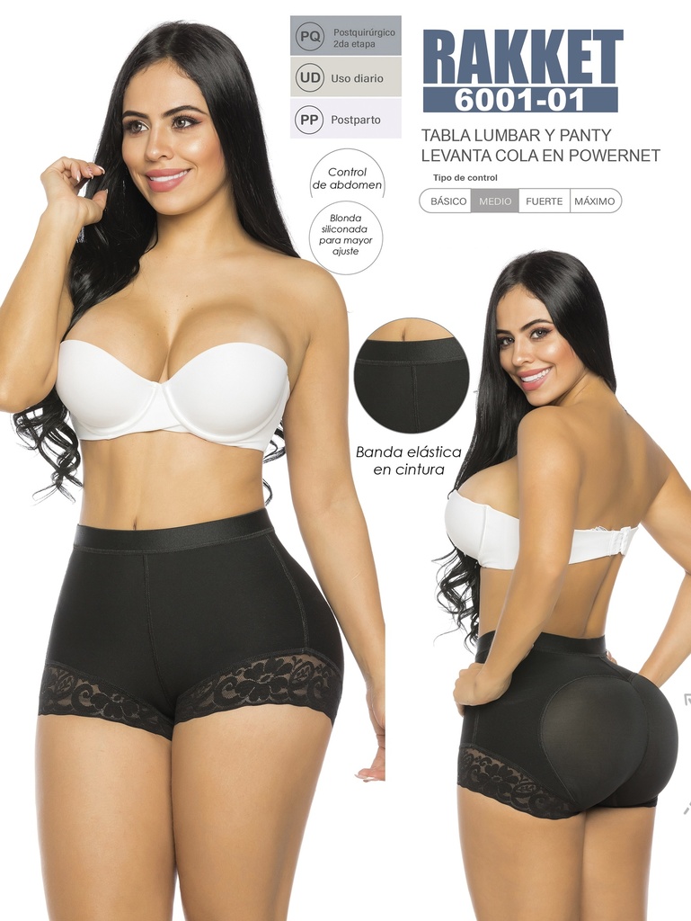 [3186001S01] Women's Black Butt Lift Panty Shaper Shapewear Body Shaper 6001-01 (S)