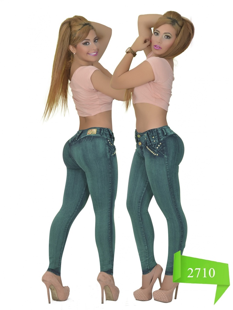 Jeans Levantacola Ajustados Verde Bosque para Mujer 2710