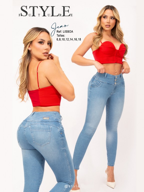 Jeans Levantacola Ajustados Lavado Claro para Mujer Lisboa