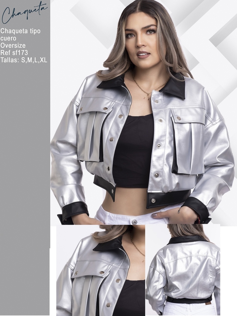 [321SF173S] Women's Silver Metallic Cropped Jacket 321SF173 (S)