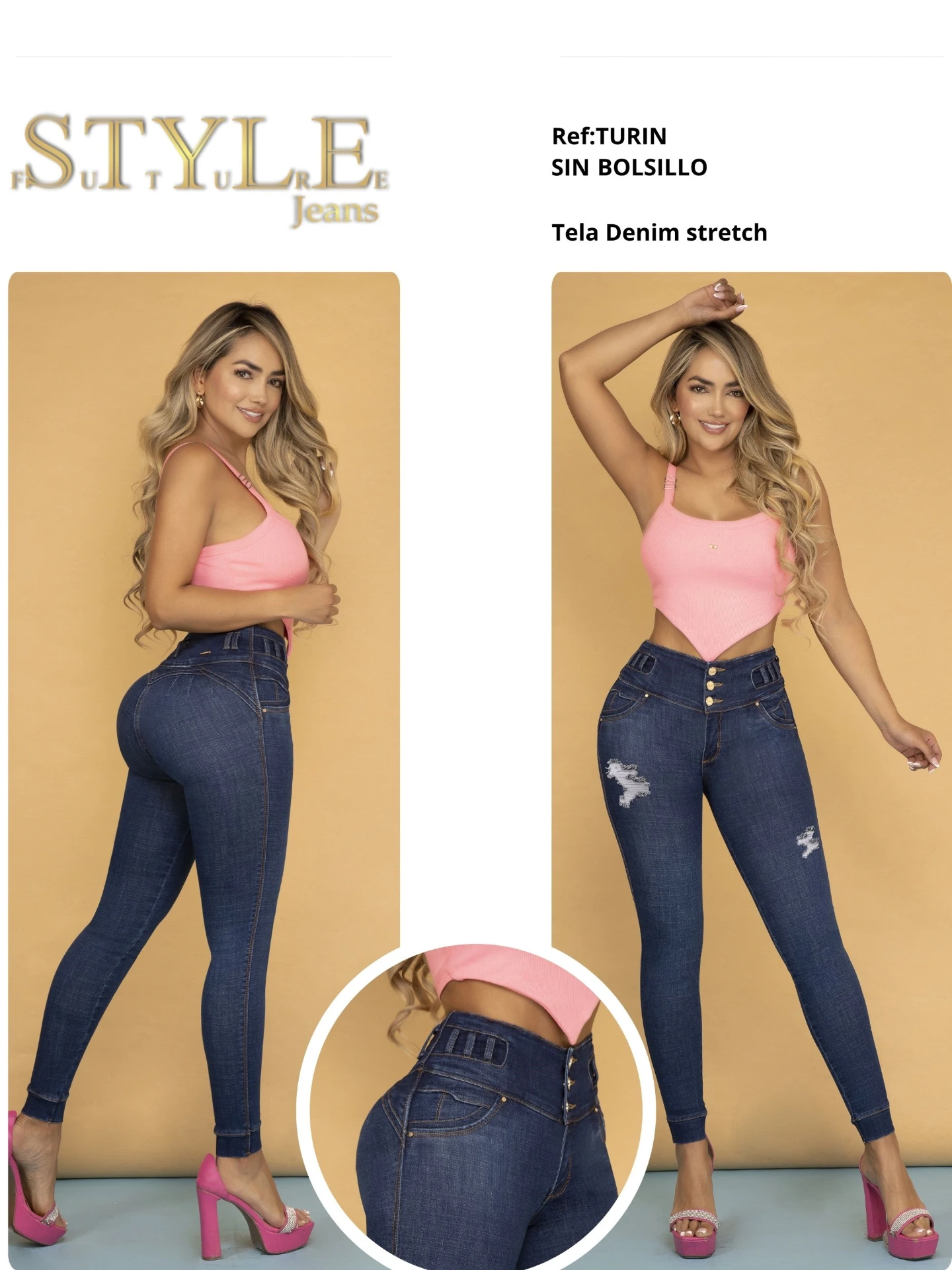 Women's Dark Navy Distressed Butt Lift Skinny Jeans Turin