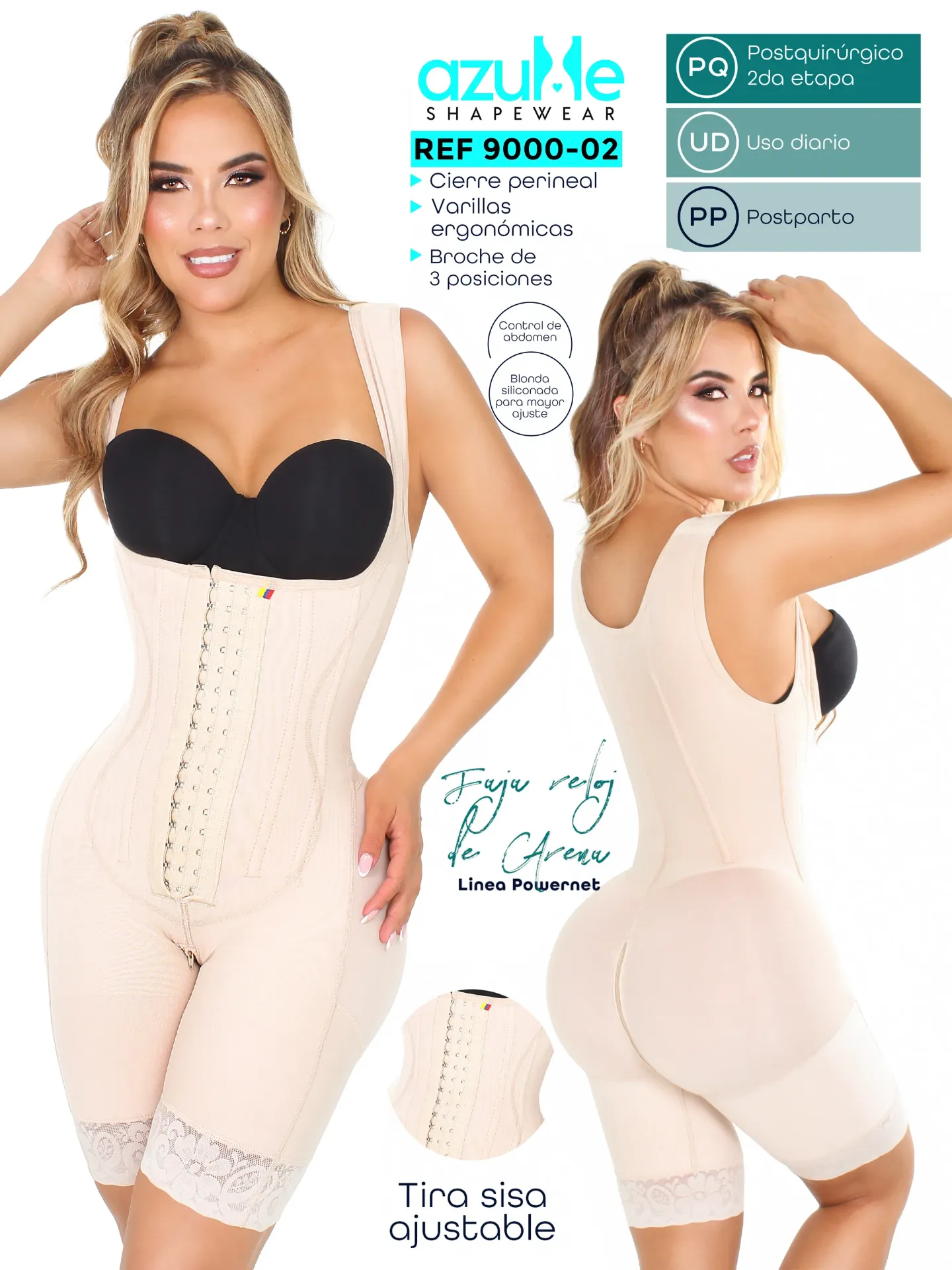 [3719000S02] FAJA SHORT RELOJ DE ARENA TIRA SISA BROCHE 3 POSICIONES 6 VARILLAS (S)
