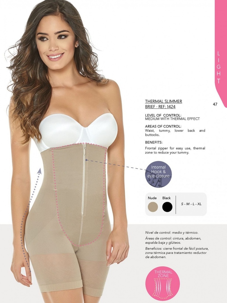 [1361424S] Women's Beige Thermal Zipper Shaper Shorts Shapewear Body