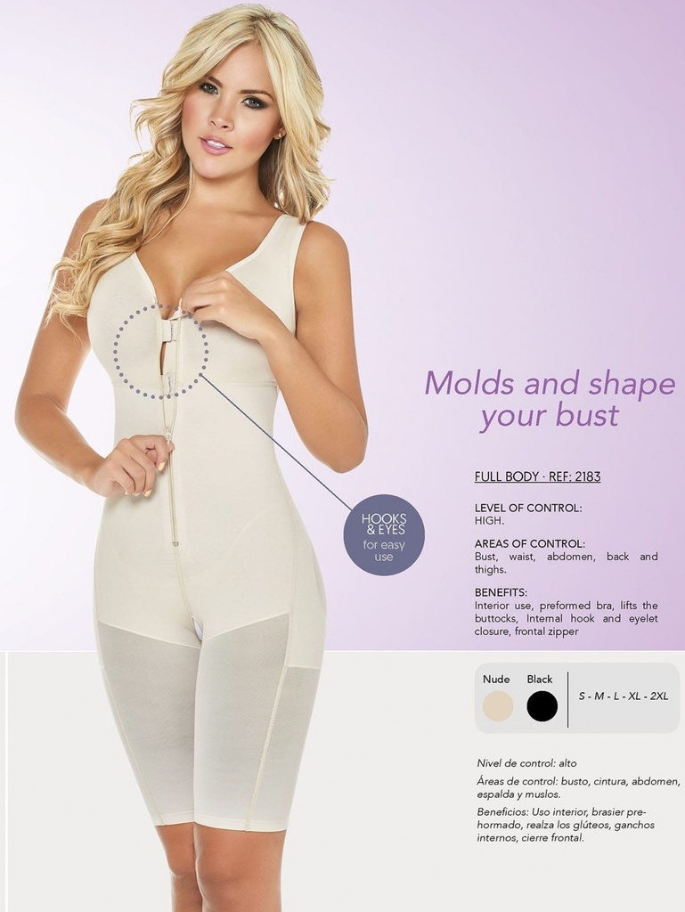 [1362183XL] Women's Beige Full-Body with Zipper Bust Support Shapewear Body Shaper