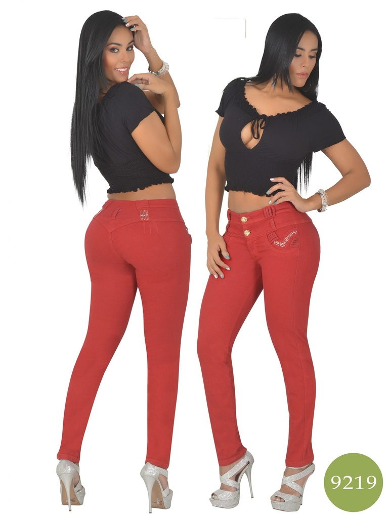 Jeans Levantacola Ajustados Rojo para Mujer 9219