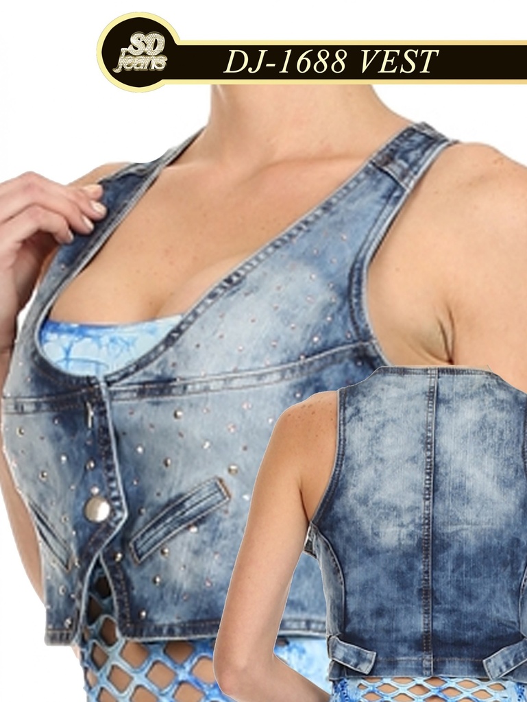 [1041688l] Chaleco con Taches Azul Jean para Mujer DJ-1688