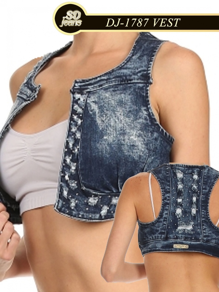 Chaleco Desgastado Azul Jean para Mujer DJ-1787