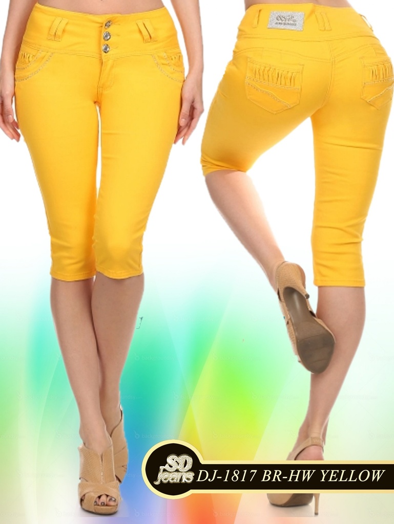 Women's Yellow High-Waist Capri Jeans DJ-1817