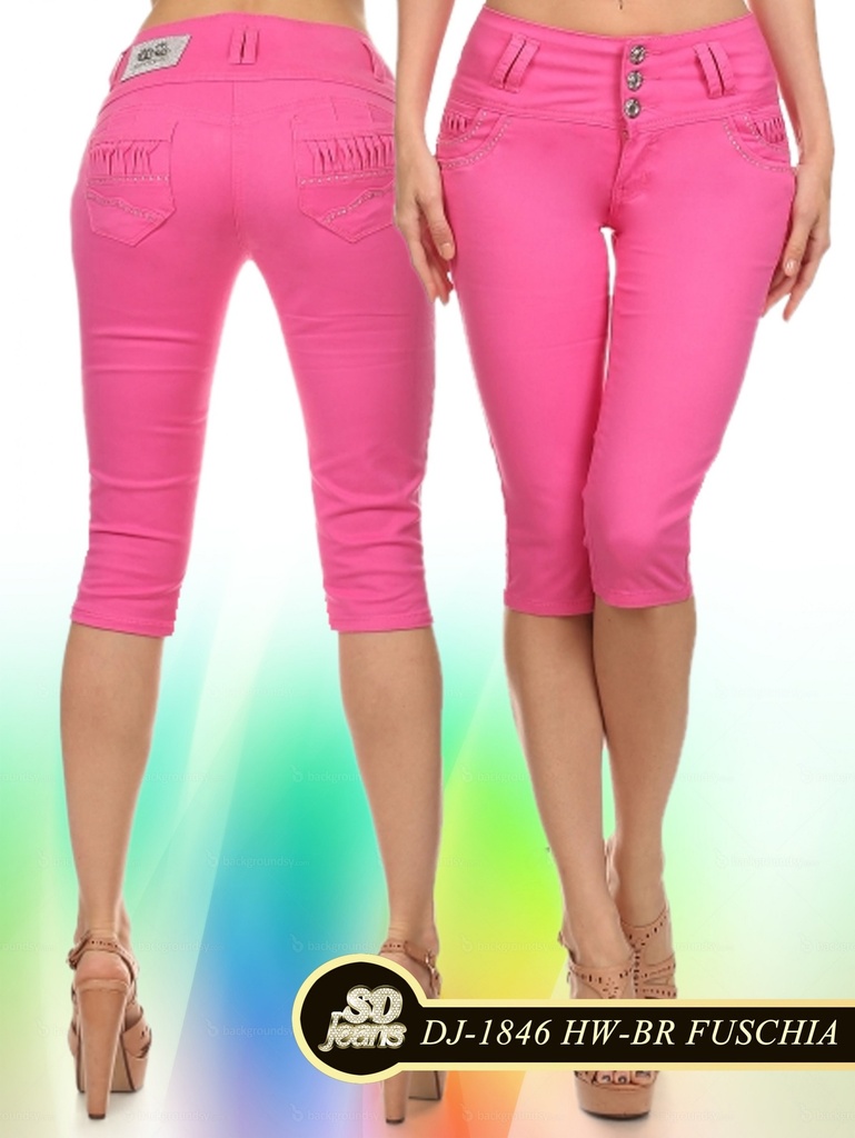 Jeans Capri Tiro Alto Fucsia para Mujer DJ-1846