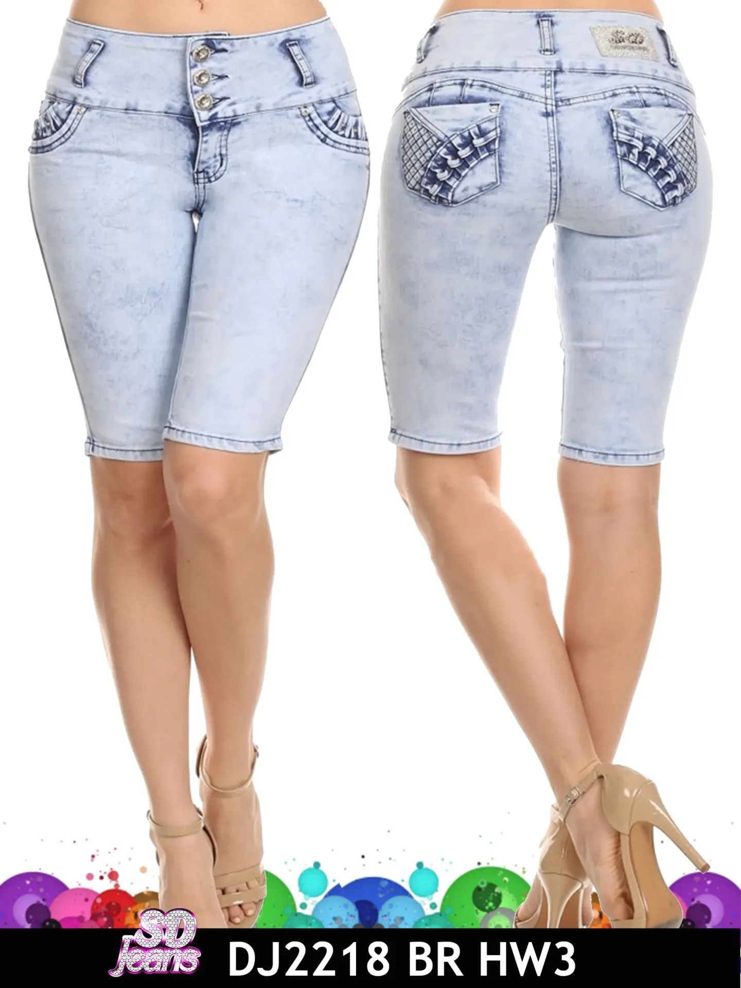 Short Bermuda Levantacola Azul Jean Lavado Ácido Claro para Mujer DJ2218