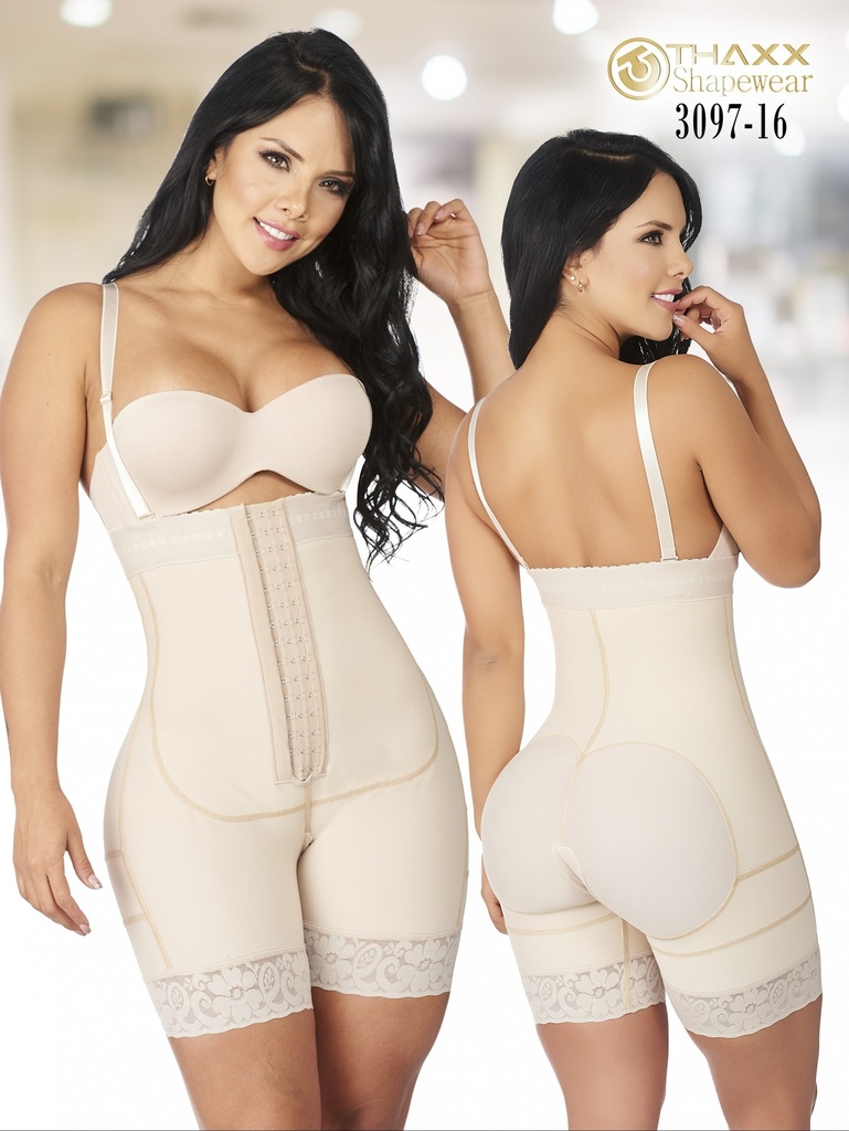 [1373097XXXL16] Women's Beige Colombian Mid-Thigh Faja with Straps Plus Size – Thaxx Style 3097