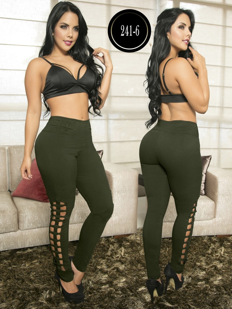 [107241601] Women's Olive Green Casual Comfort Pants with Side Lace-Up Detail – Thaxx High-Waisted Skinny