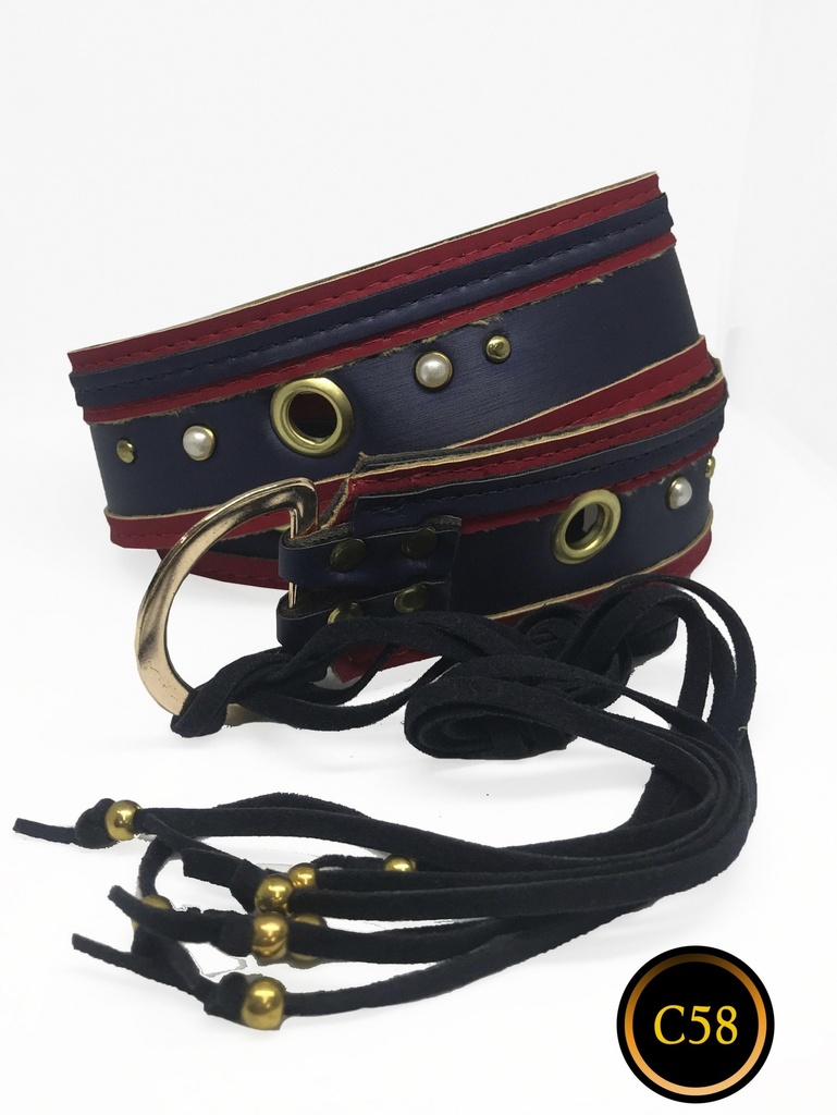 [258c58] Women's Navy Wide Belt with Red Trim and Tie Laces