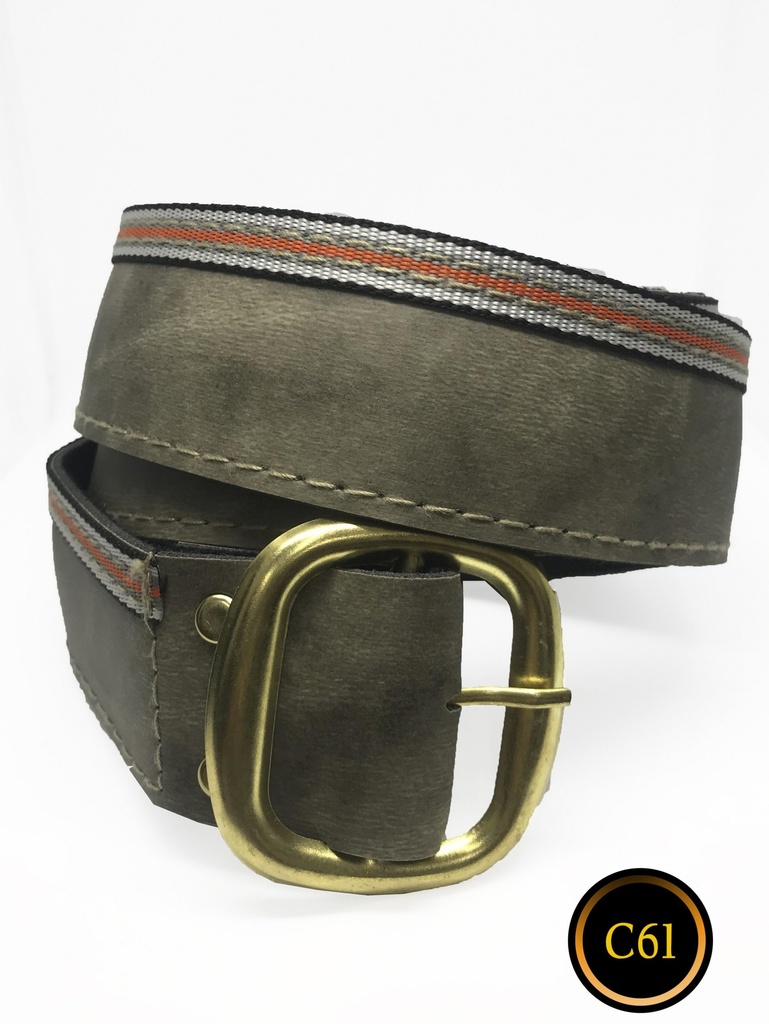 Women's Olive Green Distressed Leather Belt with Brass Buckle – C61