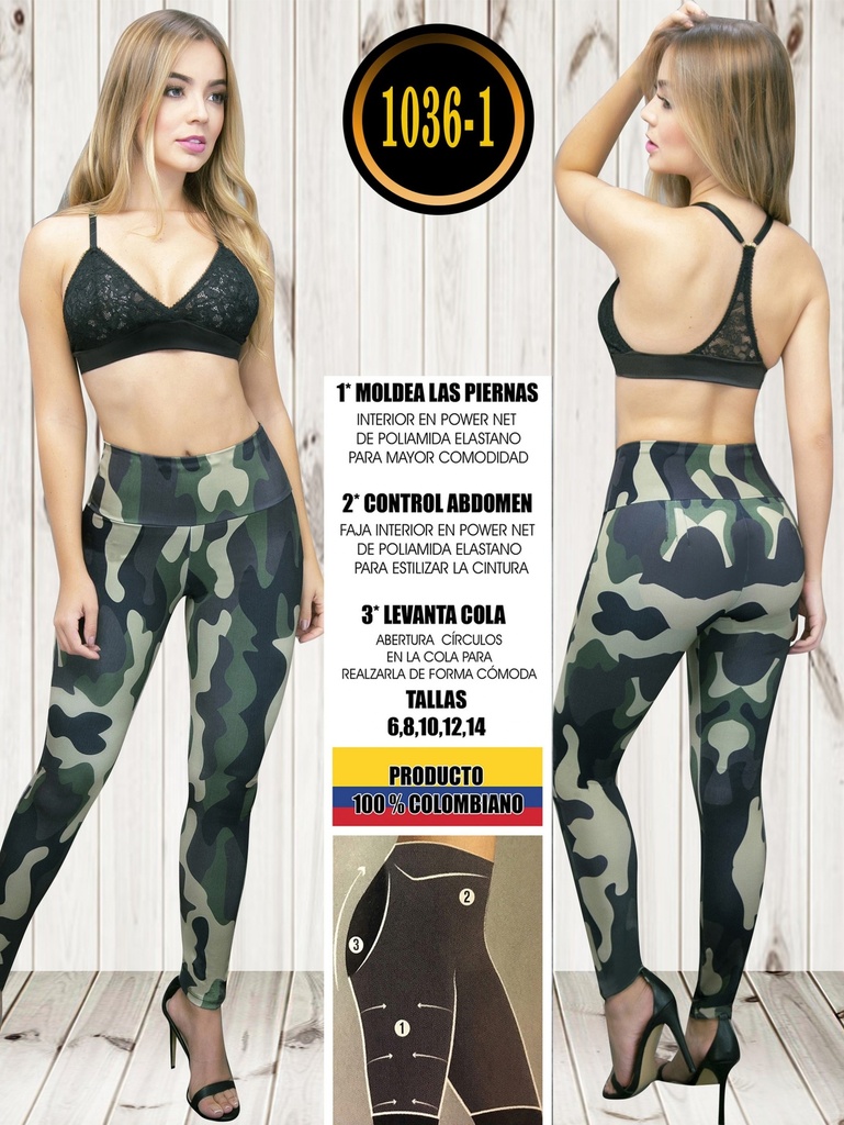 Leggins Levantacola de Tiro Alto Estampado Camuflado Verde