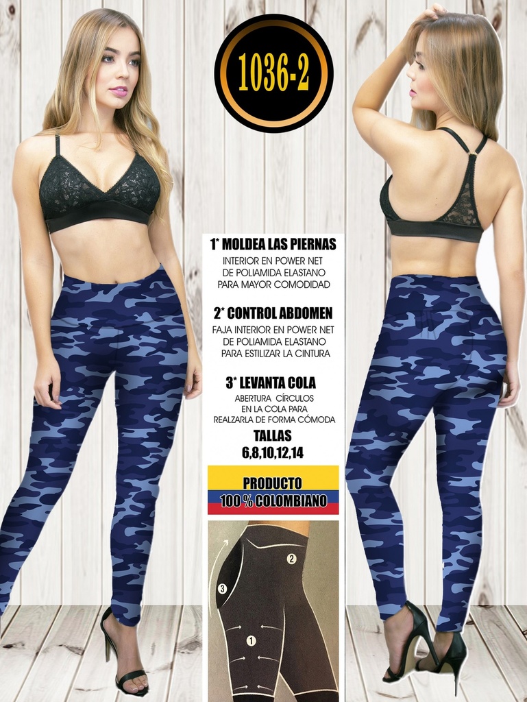 [1071036201] Women's Blue Camo Print High-Waisted Butt-Lifting Leggings