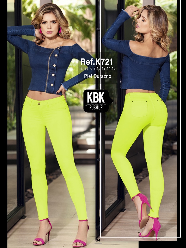 Jeans Levantacola Skinny Verde Neón
