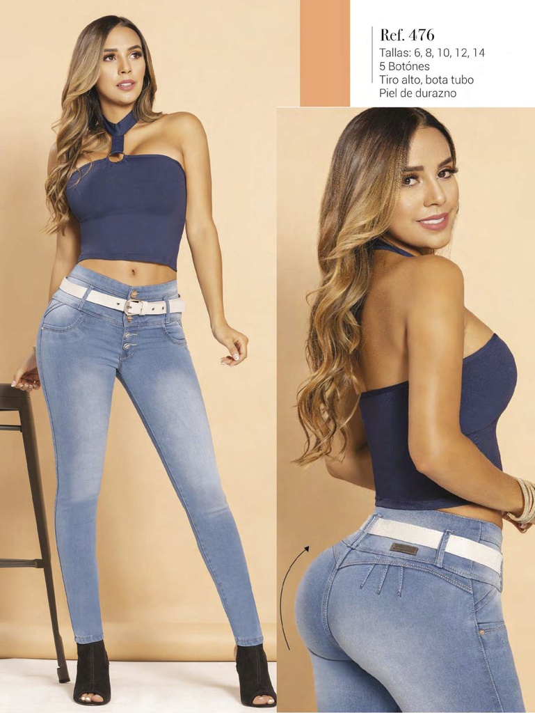 Jeans Levantacola Skinny Azul Medio Desteñido con Efecto Bigotes
